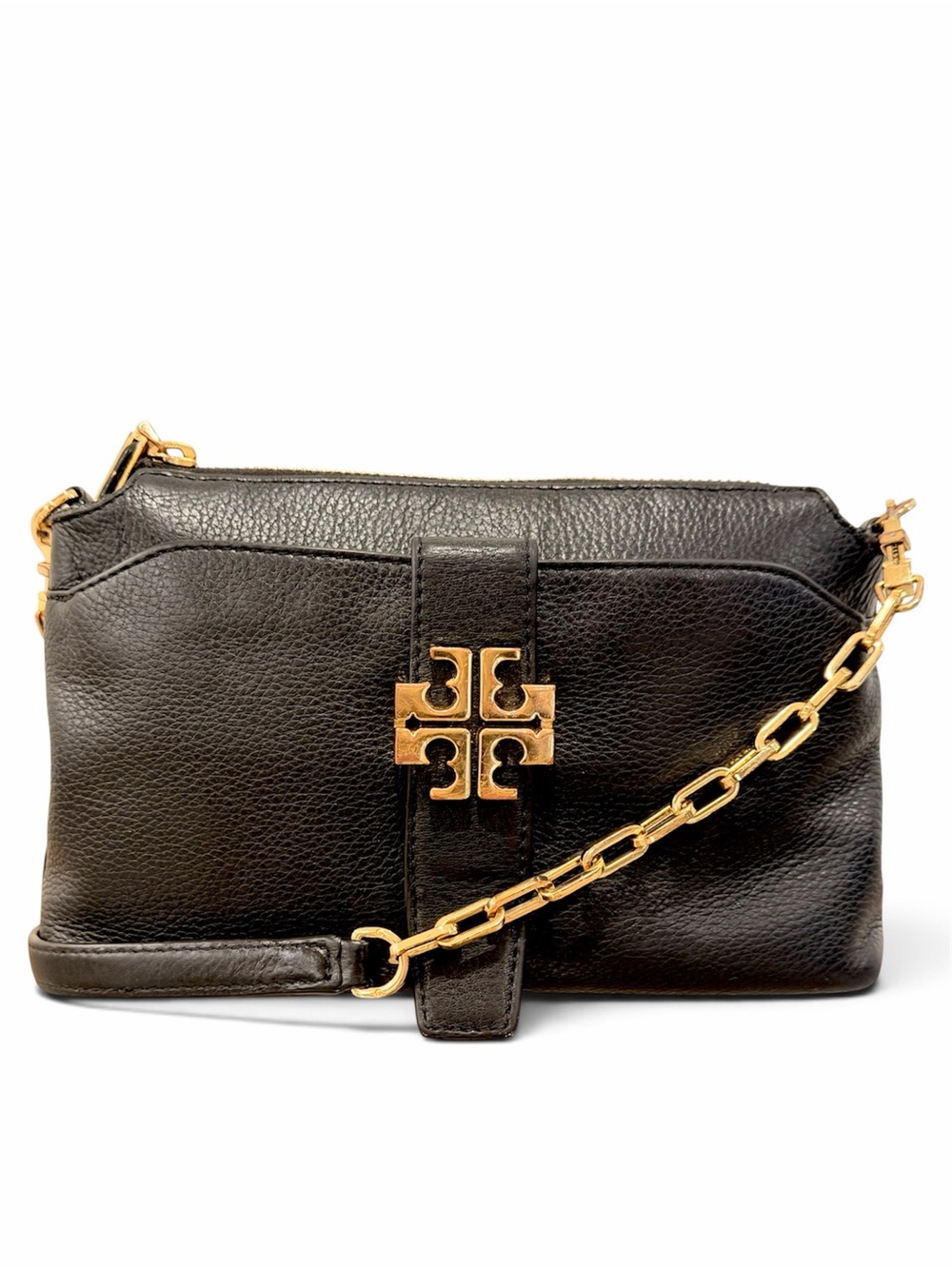 Tory Burch Meyer Black Pebbled Leather Chain Crossbody Bag